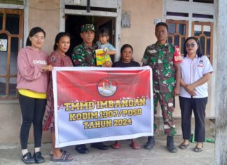 Pemberian Bantuan Tambahan Gizi kepada Anak Stunting dalam Rangka TMMD Imbangan Kodim 1307/Poso di Wilayah Koramil 1307-11/Pamona Selatan