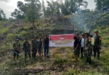 TMMD Imbangan Kodim 1307/Poso, Koramil 1307-02/Pampus Bersama Kelompok Tani Hersan Sangira Bersihkan Lahan Ketahanan Pangan