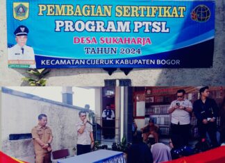 Pemdes Sukaharja Bagikan Sertifikat Program PTSL Tahap Pertama Sebanyak 250 Secara Simbolis