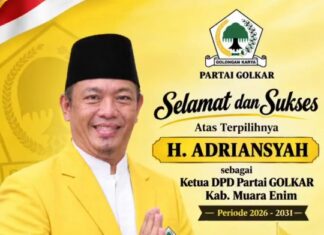 Sah Pimpin Partai Golkar Muara Enim, H Adriansyah Targetkan 11 Kursi DPRD